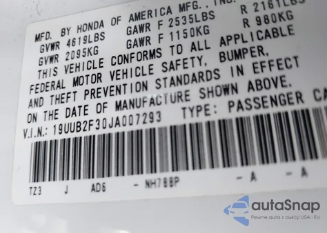 2018 Acura Tlx from USA, damaged, VIN 19UUB2F30JA007293